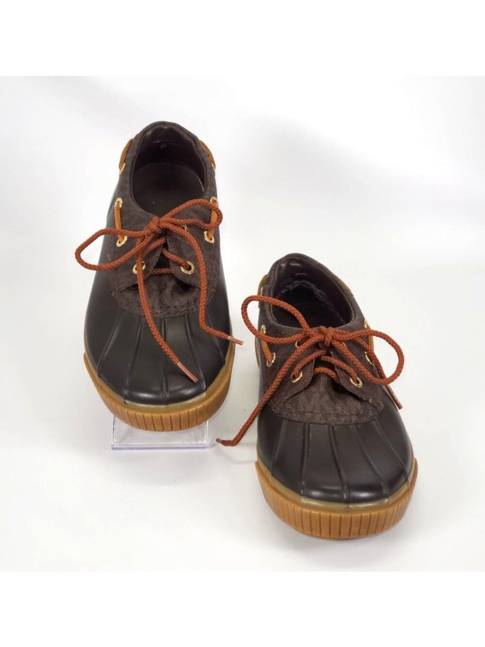 Michael Kors Women's Hyde Brown Leather/Rubber Logo Duck Boots Size 6 1278 - Picture 4 of 12